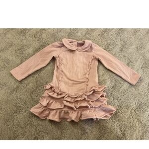Simonetta Girls Sz 4T Ruffled Dress Strip Long Sleeves